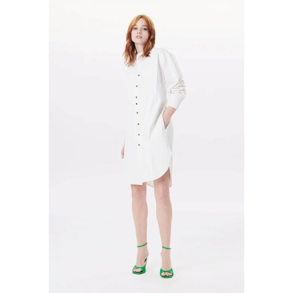 Victoria Beckham Bib Detail Shirt Dress in Ecru Size 10